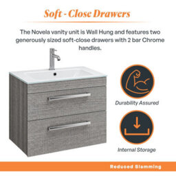 Plum&clay Novela Grey Wood Wall Hung Vanity Unit With Glass Basin Bathroom Furniture (W)515mm - thumbnail 3