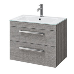Plum&clay Novela Grey Wood Wall Hung Vanity Unit With Glass Basin Bathroom Furniture (W)515mm - thumbnail 2
