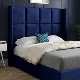 Quanta Straight Winged Upholstered Soft Velvet Blue Bed Frame - thumbnail 2