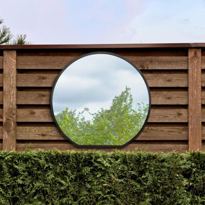 Mirroroutlet The Circulus Black Framed Flat Bottom Circular Garden Wall Mirror 105Cm X 100Cm - image 1