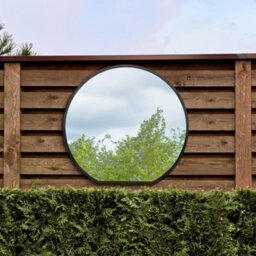 Mirroroutlet The Circulus Black Framed Flat Bottom Circular Garden Wall Mirror 105Cm X 100Cm - thumbnail 1