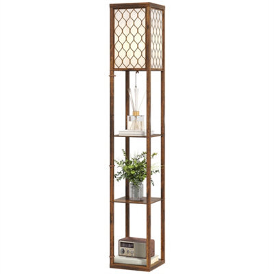 Rustic Brown Floor Lamp Standing Light With 3 Open Shelves For Living Room - image 1