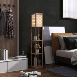 Rustic Brown Floor Lamp Standing Light With 3 Open Shelves For Living Room - thumbnail 3
