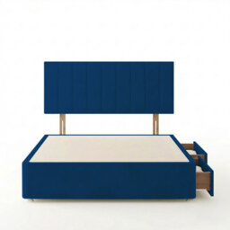Adore Designs Portland Plush Velvet Divan Bed, Headboard - 4Ft6 Double - Blue - 2 Drawers Same Side - thumbnail 3