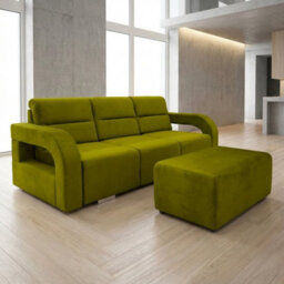 Aliss Sofa Bed With Pouffe Foam Filling Wave Springs Plastic Legs Wood Frame Loose Cushions 235X110X95 Green