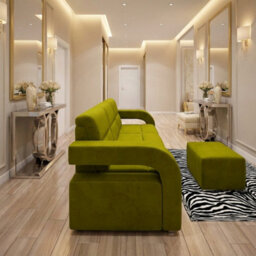Aliss Sofa Bed With Pouffe Foam Filling Wave Springs Plastic Legs Wood Frame Loose Cushions 235X110X95 Green - thumbnail 2