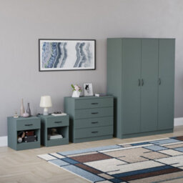 Lassic Vida Designs Riano 4 Piece Bedroom Set (1 Drawer Bedside Chest, 4 Drawer Chest, 3 Door Wardrobe), Green - thumbnail 6