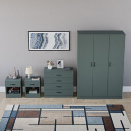 Lassic Vida Designs Riano 4 Piece Bedroom Set (1 Drawer Bedside Chest, 4 Drawer Chest, 3 Door Wardrobe), Green - thumbnail 7