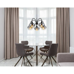 Luminosa Lighting Luminosa Maxy Multi Arm Pendant Ceiling Light Matt Black Smoke Glass Shade 5X E27 - thumbnail 4