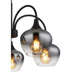Luminosa Lighting Luminosa Maxy Multi Arm Pendant Ceiling Light Matt Black Smoke Glass Shade 5X E27 - thumbnail 3