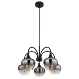 Luminosa Lighting Luminosa Maxy Multi Arm Pendant Ceiling Light Matt Black Smoke Glass Shade 5X E27 - thumbnail 2