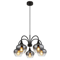 Luminosa Lighting Luminosa Maxy Multi Arm Pendant Ceiling Light Matt Black Smoke Glass Shade 5X E27 - thumbnail 1