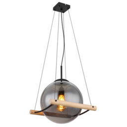 Luminosa Lighting Luminosa Leona Globe Pendant Ceiling Light Matt Black Smoke Glass Shade 1X E27