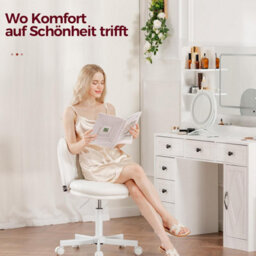 Comhoma Vanity Desk Chair Dressing Table Chairs Swivel Height Adjustable Chair, Pu Leather, White - thumbnail 7