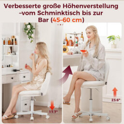 Comhoma Vanity Desk Chair Dressing Table Chairs Swivel Height Adjustable Chair, Pu Leather, White - thumbnail 5