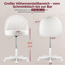Comhoma Vanity Desk Chair Dressing Table Chairs Swivel Height Adjustable Chair, Pu Leather, White - thumbnail 2