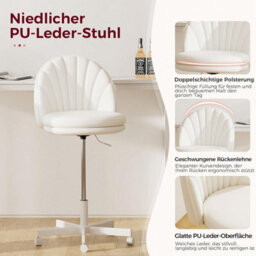 Comhoma Vanity Desk Chair Dressing Table Chairs Swivel Height Adjustable Chair, Pu Leather, White - thumbnail 8