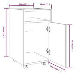 Berkfield Side Cabinet With Wheels Brown Oak 33X38X60 Cm Engineered Wood - thumbnail 8