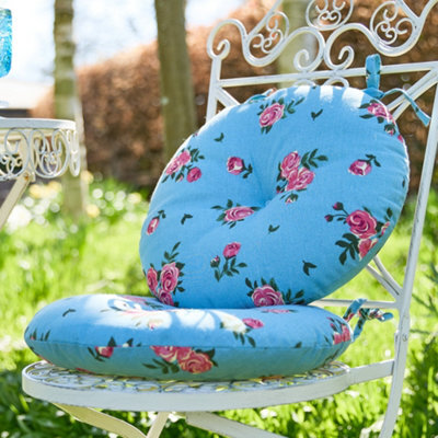 Dibor Set Of 2 Blue Rose Round Summer Outdoor Garden Chair Seat Pad Cushions - image 1