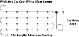 Eagle Connect Festoon Black Rubber Ip44 10M/20X2W Cool White Clear Lamps - thumbnail 2