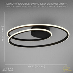 Happy Homewares Modern Double Swirl Strip Led Flush Ceiling Light Fitting In Sleek Matte Black - thumbnail 6