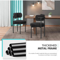 4Pcs Black Modern Teddy Fabric Dining Chair With Metal Leg For Kitchen Study - thumbnail 5