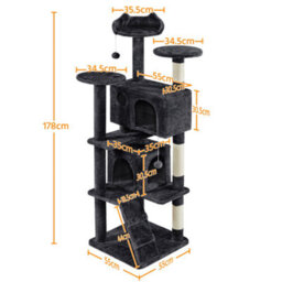 Yaheetech Black 178Cm Multilevel Cat Tree Indoor Plush Cat Tower - thumbnail 3