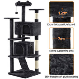 Yaheetech Black 178Cm Multilevel Cat Tree Indoor Plush Cat Tower - thumbnail 7