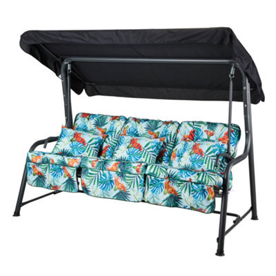 Alfresia Turin 3-Seater Reclining Swing Seat Charcoal Frame With Classic Blue Tropical Cushion