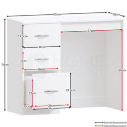 Lassic Vida Designs Riano White 3 Drawer Bedroom Vanity Dressing Table - thumbnail 2