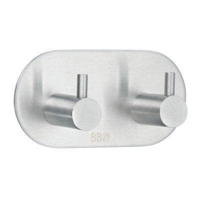 Beslagsboden - Design Double Towel Hook In Brushed Stainless Steel Self-Adhesive