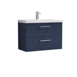 Balterley  Contemporary Bathroom Wall Hung 2-Drawer Vanity & Basin, Midnight Blue, 800mm - thumbnail 1