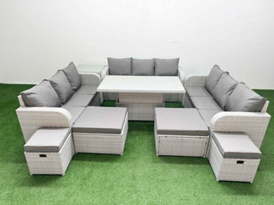 Fimous 8 Pieces Garden Rising Dining Table High Back Inclining Sofa Set 2 Big Footstool 2 Small Stool 1 Side Table Light Grey - image 1