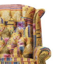Patchwork Wingback Armchair Fabric Chesterfield Button Back Scroll Arms - thumbnail 4