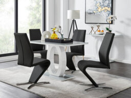 Furniturebox Giovani Rectangular 4 Seat White High Gloss Unique Halo Base Dining Table Grey Glass Top 4 Black Faux Leather Willow Chairs - thumbnail 1