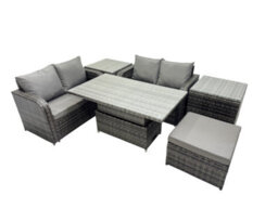 Fimous 5-Seater Patio Height Adjustable Rising Lifting Table Sofa Sets Rattan Garden Furniture Set With Big Stool 2 Side Tables - thumbnail 2