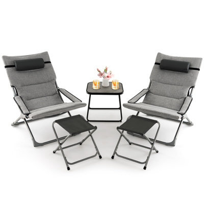 Costway 5Pcs Patio Sling Chair Set Folding Beach Chair W/ Ottoman & Coffee Table - image 1