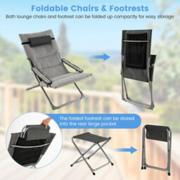 Costway 5Pcs Patio Sling Chair Set Folding Beach Chair W/ Ottoman & Coffee Table - thumbnail 8