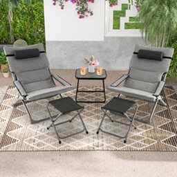 Costway 5Pcs Patio Sling Chair Set Folding Beach Chair W/ Ottoman & Coffee Table - thumbnail 4