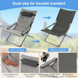 Costway 5Pcs Patio Sling Chair Set Folding Beach Chair W/ Ottoman & Coffee Table - thumbnail 7