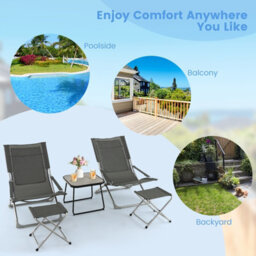 Costway 5Pcs Patio Sling Chair Set Folding Beach Chair W/ Ottoman & Coffee Table - thumbnail 5