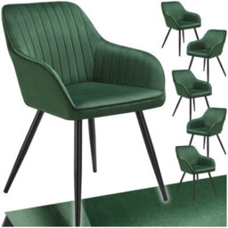 Tectake Set Of 6 Chair Marilyn - Velvet Look, Quilted, Continuous Backrest, Slim Steel Legs  - Dark Green / Black