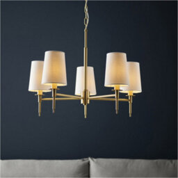 Loops Multi Arm Hanging Ceiling Pendant Light - Satin Brass Plate & Vintage White Fabric Shade - 5 X 6W Led E14 - thumbnail 3