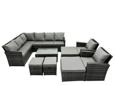 Fimous 12 Seat Poly Rattan Outdoor Patio Coffee Table Corner Sofa Sets With 4 Stools 2 Chairs For Garden Backyard Dark Grey Mixed - image 1