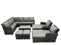 Fimous 12 Seat Poly Rattan Outdoor Patio Coffee Table Corner Sofa Sets With 4 Stools 2 Chairs For Garden Backyard Dark Grey Mixed - thumbnail 1
