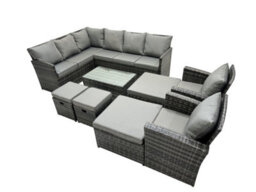 Fimous 12 Seat Poly Rattan Outdoor Patio Coffee Table Corner Sofa Sets With 4 Stools 2 Chairs For Garden Backyard Dark Grey Mixed - thumbnail 2