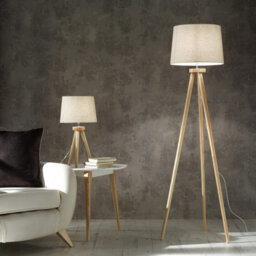 K Living Natural Wood Tripod Floor Lamp With A Stunning Natural Lamp Shade - thumbnail 4