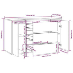 Vidaxl Sideboard With 3 Drawers High Gloss White 120X41X75 Cm Engineered Wood - thumbnail 8