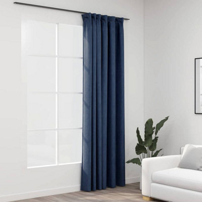 Berkfield Linen-Look Blackout Curtains With Hooks Blue 290X245 Cm - image 1