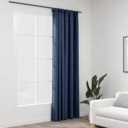 Berkfield Linen-Look Blackout Curtains With Hooks Blue 290X245 Cm